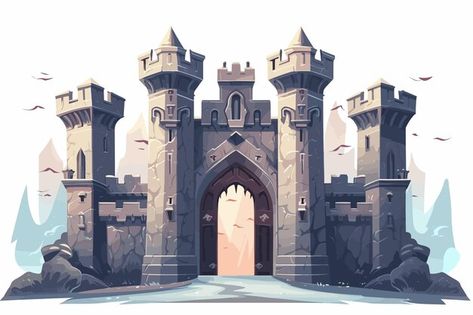 Castle Vector, Castle Gate, Vector Art Illustration, Flat Vector, Medieval Castle, Vintage Poster, Flat Design, Vector Photo, Art Illustration