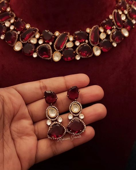 Premium Polki Necklace Set Layering in Maroon Red ❤😍 . . . #polkijewellery #polkiearrings #finejewelry #highjewelry #diamondearrings Polki Necklace Set, Polki Earrings, Polki Necklace, Polki Jewellery, Maroon Red, High Jewelry, Necklace Set, Diamond Earrings, Layering