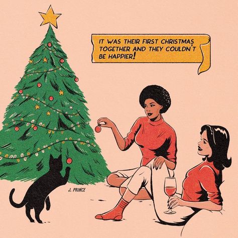 Jenifer Prince, Vintage Lesbian, Christmas Art Print, Lesbian Art, Lgbt Art, Queer Art, Merry Christmas Everyone, Vintage Poster Art, Vintage Comics