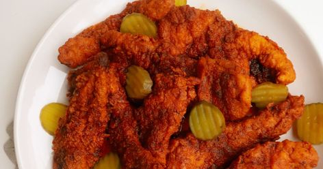 Kfc Nashville Hot Chicken Tenders, Nashville Hot Chicken Tenders, Hot Chicken Tenders, Nashville Hot Chicken Recipe, Chicken Stripes, Spicy Chicken Tenders, Hot Chicken Recipe, Nashville Chicken, Nashville Hot Chicken