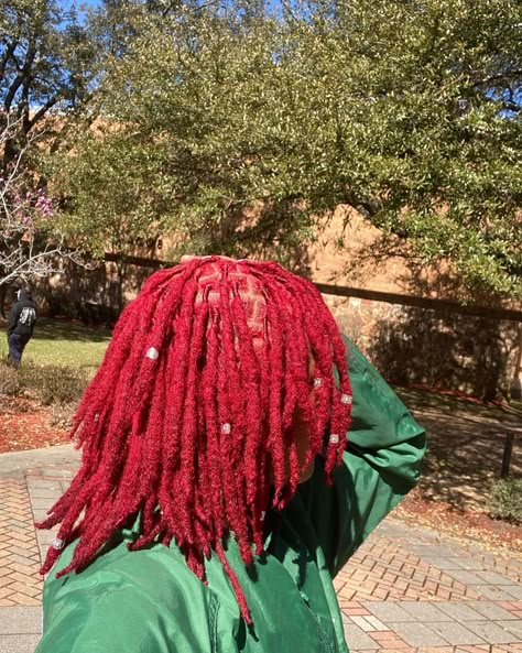 Red Dyed Locs, Pink And Red Locs, Cherry Red Locs, Turquoise Locs, Red And Blonde Locs, Red And Black Locs, Dark Red Locs, Red Locs Black Women, Half Dyed Locs