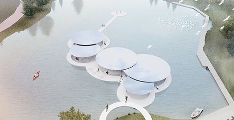 Water Front Architecture, On Water Architecture, Floating Architecture Concept, Water Architecture Concept, Architecture On Water, Water Architecture Design, Module Architecture, Open Space Architecture, Water Pavilion