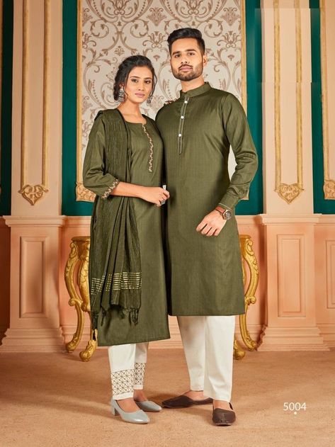 Couple matching kurta pajama. Couple Dresses Casual, Couple Dress Matching Indian, Couple Clothes Matching, Couple Dress Matching, Gents Kurta Design, Couple Matching Outfits, Gents Kurta, Kurta Style, Couple Dress