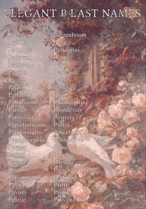 Elegant Surnames Aesthetic, Elegant Last Names For Characters, Elegant Female Names, Elegant Surnames, Last Names With Meaning, Elegant Last Names, Surnames Aesthetic, Surnames For Characters, Last Names Aesthetic