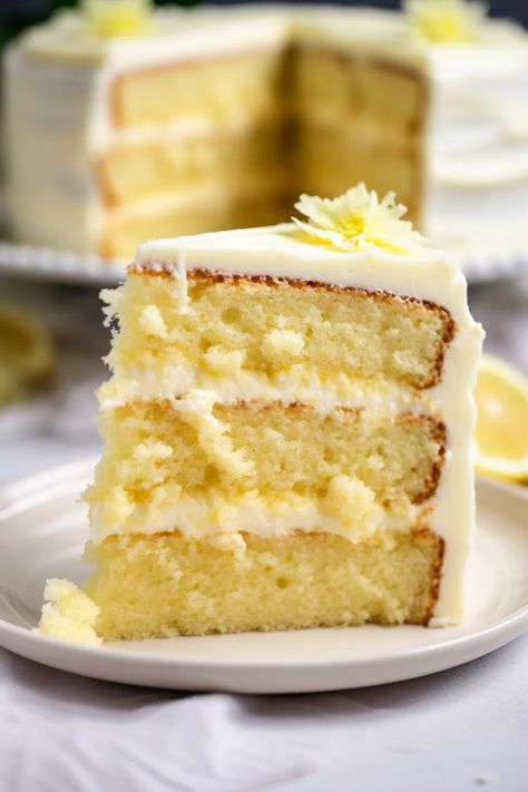 Lemon Velvet Cake with Cream Cheese Frosting - That Oven Feelin Easy Lemon Cake Recipe, Lemon Velvet Cake, Lemon Cake Easy, Lemon Layer Cakes, A Slice Of Cake, Slice Of Cake, Lemon Cake Recipe, Pound Cake Recipes, Lemon Desserts