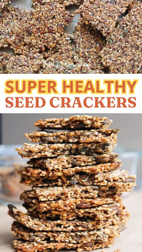 Made with just a few wonderfully healthy ingredients, this super healthy seed cracker recipe is 100% plant based, baked (not fried!), and comes together in just 10 minutes! These super crunchy seed crackers are going to be your new favourite healthy snack! #SeedCrackersRecipe #FlaxSeedCrackers #CrackerDip #HealthyCrackers #SeedCrackers #HomemadeCrackers #HealthySeeds #CrunchySnack Homemade Seed Crackers, Seed Crackers Recipe, Flax Seed Crackers, Seed Crackers, Healthy Crackers, Low Carb Crackers, Crackers Recipe, Nut Free Recipes, Homemade Crackers