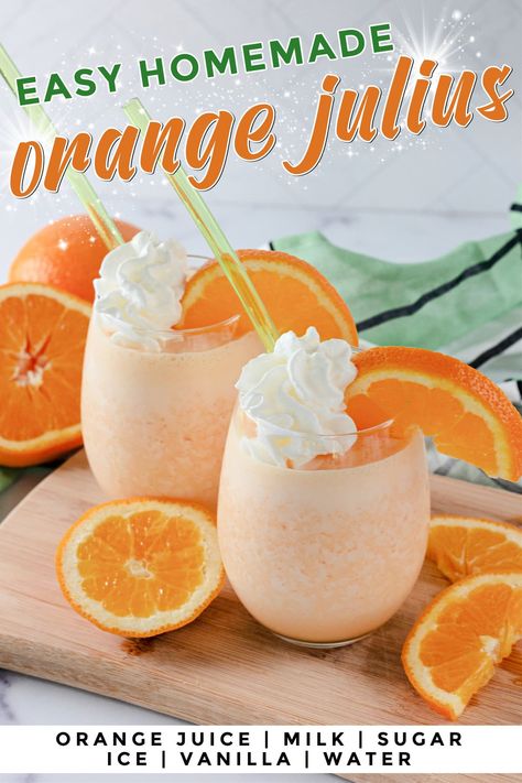 The next time you're craving the classic orange creme flavor of an Orange Julius, make it in minutes in your own kitchen! Made with just six simple ingredients, you'll be enjoying this iconic frozen treat often. #orangejulius #orange #orangemilkshake #milkshake #copycat #copycatrecipe Orange Julius Copycat Recipe, Orange Milkshake, Peppermint Shake, Oreo Milkshake Recipe, Orange Julius Recipe, Cranberry Orange Cookies, Cranberry Orange Bread, Orange Baking, Oreo Milkshake