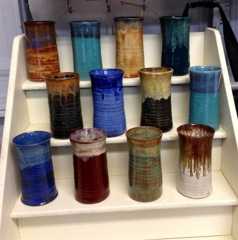 Tumblers by Linda Neubauer Pottery Throw Like A Girl, Ceramic Tumbler, Drinking Vessels, Clay Mugs, Tumbler With Handle, Ceramics Ideas Pottery, Pottery Designs, Jar Lids, Drinking Glasses