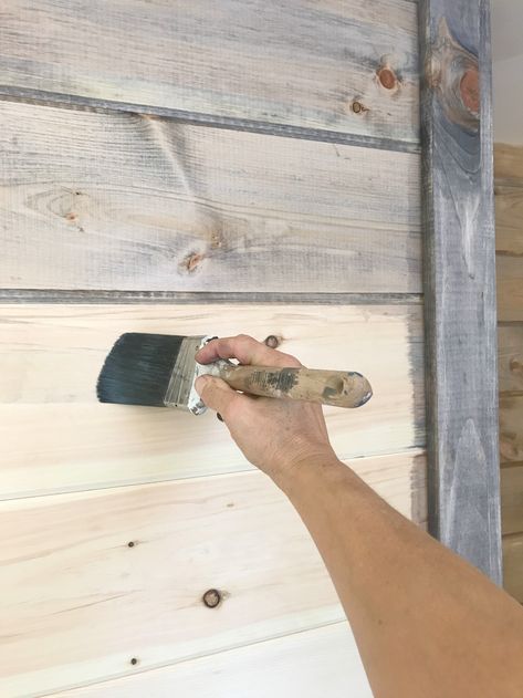 Painting Shiplap Walls, Stained Shiplap, Shiplap Bedroom, Wood Shiplap Wall, Gray Shiplap, Wall Stains, Tongue And Groove Walls, Painting Shiplap, Grey Stained Wood