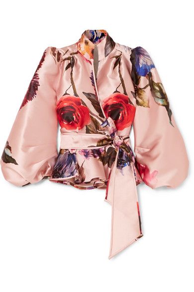 Anna Mason Stella Floral-print Satin Wrap Blouse Striped Blouse Outfit, Satin Wrap Blouse, Anna Mason, Silk Wrap Top, Celestial Print, Blouse Casual Fashion, African Design Dresses, African Wear, Wrap Blouse