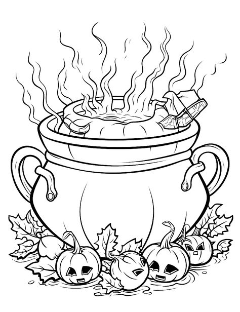 Cauldron Coloring Page, Free Witchy Coloring Pages, Witchy Coloring Pages Free Printable, Witch Coloring Pages For Adults, Cauldron Drawing, Vampire Coloring Pages, Simple Coloring Pages For Kids, Halloween Coloring Pages Free Printable, Witchy Coloring Pages