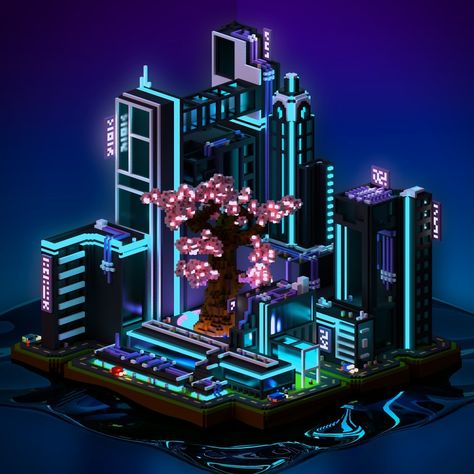 Neotokyo 🏙️🌃  #magicavoxel #voxelart #blender #3D Minecraft Build House, Cyberpunk House, Cyberpunk Building, Villa Minecraft, Scifi Building, Game Crafts, Ville Cyberpunk, Futuristic House, Minecraft Modern