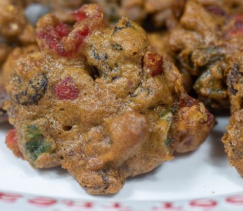 Fruitcake Cookies, also known as Christmas Lizzies, are little fruitcake-like cookies that blend candied fruit and Louisiana Pecans with a touch of Brandy and held together with a little spiced batter. These fruitcake cookies are so flavorful, you won’t believe how simple they are to make. If you only make one kind of cookie for the holidays, Grammy’s Fruitcake Cookies are the one! Fruitcake Cookies Recipe, Fruit Cake Cookies Recipe, Fruitcake Cookies, Fruit Cake Cookies, Fruit Cookies, Fruitcake Recipes, Candied Fruit, Cookies Christmas, Xmas Cookies