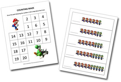 Super Mario Bros. Preschool Math Super Mario Learning Activities, Mario Games For Kids, Mario Classroom, Super Mario Free, Cardboard Figures, Diy Homeschool, Mario Wii, Super Mario Brothers Birthday, Free Math Printables