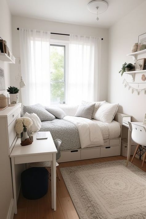 Transform Your Bedroom with These Home Decor Inspo Ideas Modern Cute Bedroom, Room Ideas For Small Rooms Bedroom Space Saving, Bedroom Ideas Couch, Small Room Bedroom Space Saving, Mini Bedroom Ideas Small Spaces, Minimalist Room Ideas Small Spaces, Mini Bedroom Ideas, Cozy Bedroom Ideas Small Room, Room Ideas For Small Rooms Bedroom