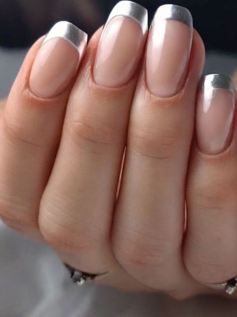 55+ Silver Nail Designs for Wedding Ideas | Sarah Scoop French Manicure Silver Tips, Silver Tips Nails, Nail Designs For Wedding, Silver French Nails, Silver Tip Nails, Lace Wedding Nails, Silver French Manicure, Wedding Nail Polish, Silver Nail Polish