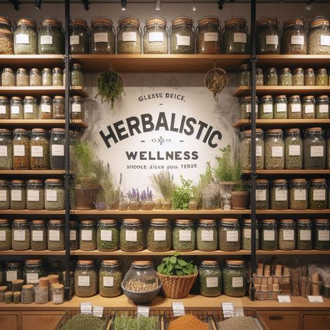 Witchy Apothecary Aesthetic, Herb Store Design, Witch Herb Storage Ideas, Herbal Store Ideas, Apothecary Shelf Display, Apothecary Store Aesthetic, Apothecary Store Ideas, Metaphysical Store Ideas, Herb Closet