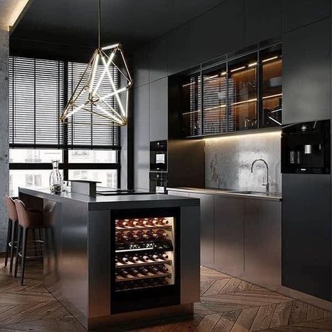 Loft Interior Design, Modern Kitchen Interiors, Dark Kitchen, Loft Interiors, Luxury Kitchen Design, Kitchen Room Design, Kitchen Inspiration Design, Kitchen Furniture Design, Kitchen Cabinet Design