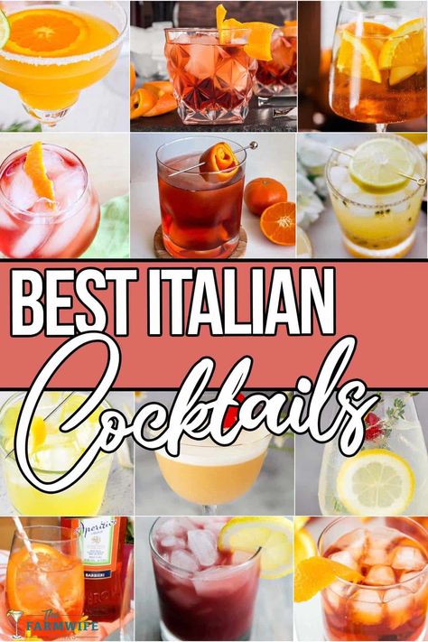 photo collage of italian drink ideas with text which reads the best italian cocktails Cocktails For Italian Food, Italian Fall Cocktails, Italian Cocktails Recipes, Italian Alcoholic Beverages, Italian Themed Cocktails, Italian Mixed Drinks, Cocktails That Go With Pasta, Italian Cocktails For A Crowd, Italian Inspired Cocktails