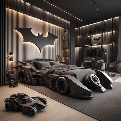 Wow.........Absolutely beautiful batmobile 😍👍❤️ Avenger Room Decor Bedroom Ideas, Spiderman Bedroom Ideas, Batman Bedroom Decor, Batman Themed Bedroom, Batman Room Decor, Batman Bed, Batman Bedroom, New York Bedroom, Casa Fantasy