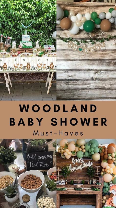 Baby Shower Must Haves, Shower Must Haves, Woodland Baby Shower Theme Decorations, Woodland Baby Shower Theme Boy, Woodland Baby Shower Food, Bos Baby, Woodland Theme Baby, Woodland Baby Shower Decorations, Forest Baby Showers