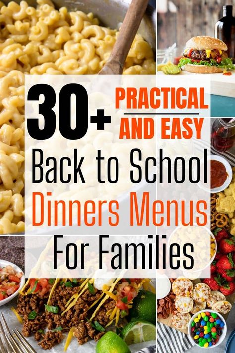 Easy Dinner Weeknight Meals, School Night Supper Ideas, Meal Prep Ideas Dinner Families, Work Day Dinners, Two Weeks Of Dinner Ideas, School Day Dinner Ideas, Meal Plan Ideas Family, Easy Back To School Dinner Recipes, School Week Dinner Ideas