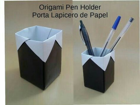 Origami Pencil Holder, Origami Furniture, Pen Holder Diy, Diy Pencil Holder, Diy Crayons, Handmade Tutorial, Origami Cards, Diy Pencil Case, Dollar Origami