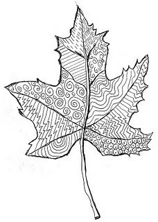 line design with marker + analogous crayon + watercolor resist =  elements of art...  perfect for fall intro Zentangle Kunst, Classe D'art, Leaf Coloring Page, Fall Art Projects, Art Projects For Kids, Leaf Template, Homeschool Art, Adult Colouring, Glam Decor