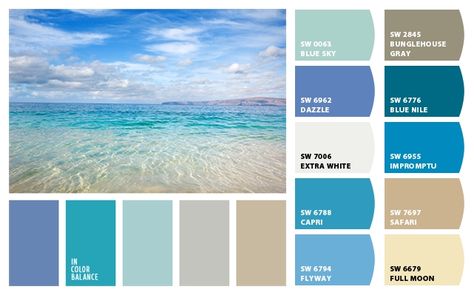 ColorSnap by Sherwin-Williams – ColorSnap by Rebecca F. Florida Living Room, Coastal Palette, Color Schemes Colour Palettes, Interior Paint Colors, Color Balance, Pallet Ideas, Blue Nile, Beach Cottages, Color Pallets