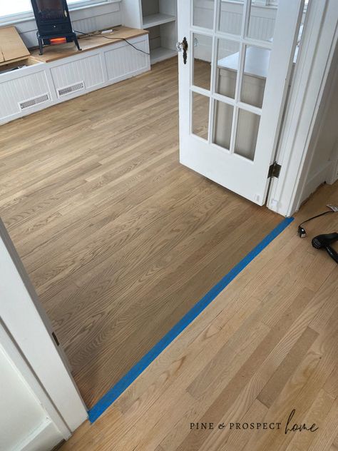 Kitchen With Medium Wood Floors, Red Oak Hardwood Floors Stains, Red Oak Wood Floors, Hardwood Floor Stain Colors, Oak Floor Stains, Pine And Prospect Home, Pine And Prospect, Floor Stain Colors, Wood Floor Stain Colors