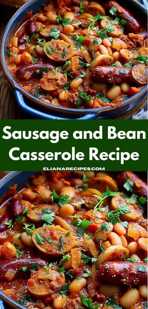 Love sausage recipes? This Sausage and Bean Casserole Recipe is perfect! Great for dinner ideas easy to prepare, it’s an ideal choice for sausage recipes for dinner and one of the top casserole recipes for dinner. Healthy Turkey Sausage Recipes Dinners, Rainy Day Casseroles, Recipe For Smoked Sausage, Easy Andouille Sausage Recipes, Recipes Using Sausage Links, Kielbasa Sausage Recipes Dinners, Sausage Crockpot Meals, Sausage Recipes For Dinner Easy Meals, Sausage Recipes For Dinner Casseroles