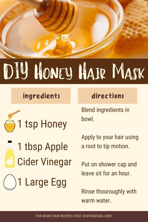 Natural Hair Recipes, Vinegar For Hair, Honey Hair Mask, Diy Honey, Homemade Hair Treatments, Hair Mask Recipe, Homemade Hair Mask, Diy Hair Masks, Honey Diy