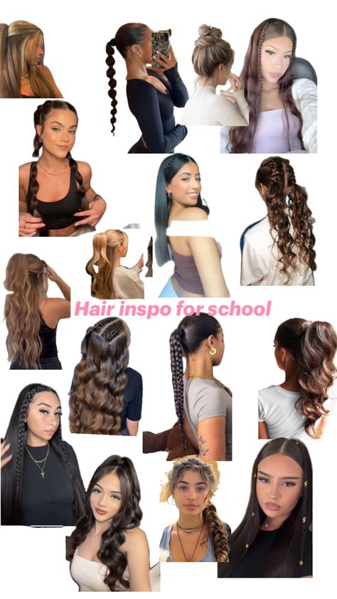 #school#hair#cute#highschool Highschool Hairstyles, Hair Ideas For School, Quick Curly Hairstyles, Latina Hair, Hairstyle Examples, Formal Hairstyles For Long Hair, Easy Hairstyles For Thick Hair, Hair Inspiration Long, Cute Simple Hairstyles