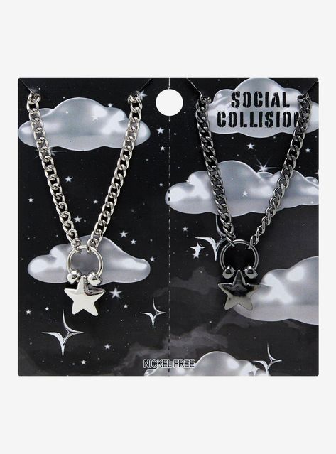 You and your bestie need to show off your star power! These matching chain necklaces have a round bead design with a matching star charm at the center.18" + 3" extenderNickel-free alloySet of 2Imported Matching Jewelry For Best Friends, Hot Topic Necklaces, Best Friend Jewelry For 2, Best Friend Matching, Trio Necklace, Grunge Accessories, Best Friend Necklace, Multi Necklace, Bff Necklaces