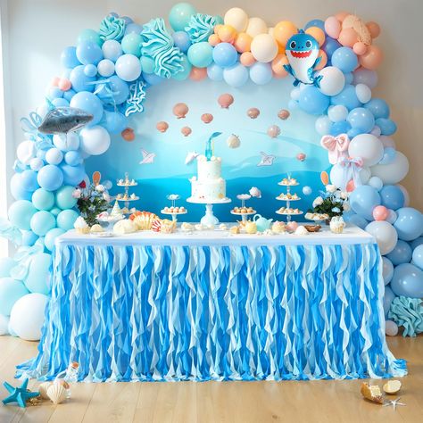 Under The Sea Boy Birthday Party, Under The Sea Baby Shower Ideas For Boys, Under The Sea Baby Shower Ideas, Baby Shark Birthday Party Boy, Baby Shower For Boys, Ocean Baby Shower Theme, 6ft Table, Ocean Baby Showers, Ocean Theme Birthday