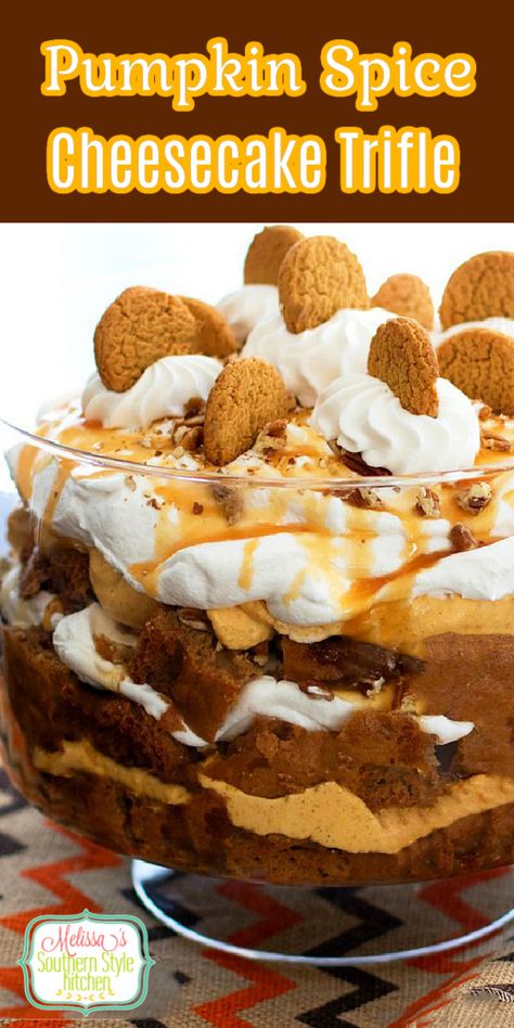 Pumpkin Trifle Desserts, Trifle Bowl Recipes, Pumpkin Trifle, Spice Cheesecake, Cheesecake Pumpkin, Trifle Dessert Recipes, Recipes Cheesecake, Food Thanksgiving, Pumpkin Spice Cheesecake