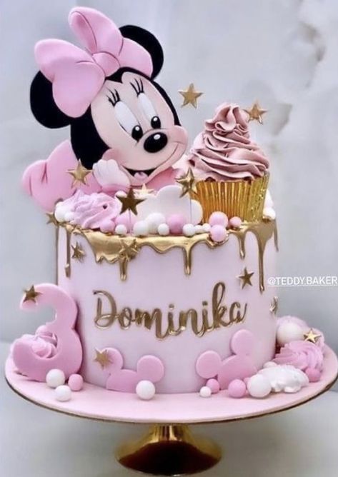 Cake With Minnie Mouse, First Birthday Mini Mouse Theme, 3 Minnie Mouse Birthday, Minnie Bday Cake, Minnie First Birthday Cake, Cake Mini Mouse Birthday, Birthday Cakes For Kids Girl, Minnie Cakes Birthday, 2 Birthday Cake Girl