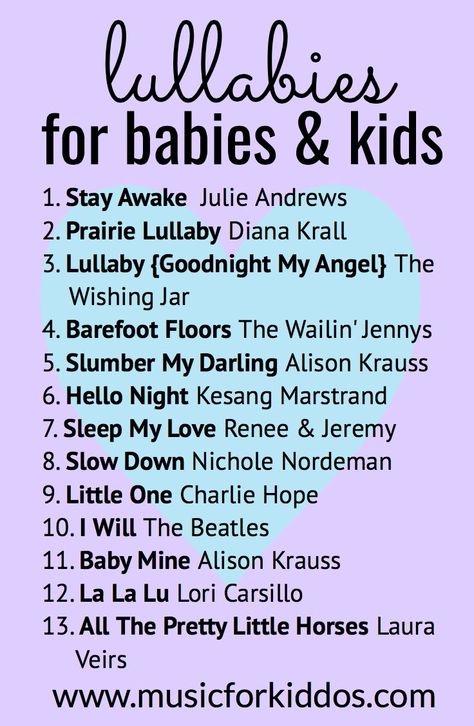 Lullabies for babies & Kids - Top 10 List. Our absolute faves.  www.musicforkiddos.com Songs Preschool, Live Singing, Grandparents Activities, Learning Songs, Kindergarten Songs, Songs For Toddlers, Nursery Songs, Toddler Homeschool, School Songs