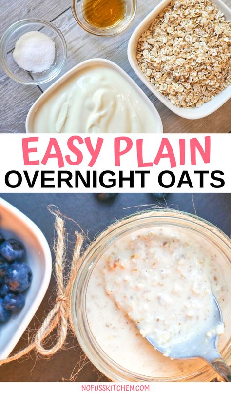 Overnight Oats With Plain Greek Yogurt, Over Night Oats With Yogurt, Drinkable Oats Recipe, Plain Overnight Oats Recipe, Overnight Oats With Yogurt No Milk, Basic Overnight Oats Recipe No Yogurt, Overnight Oats Basic Recipe, Big Batch Overnight Oats, Oats And Yogurt Recipes