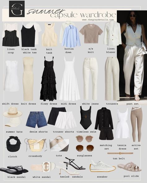 Summer Outfit Essentials 2023, Summer Outfits Wardrobe Capsule, Essentials Summer Outfit, Europe Outfit Inspo Spring, Asian Capsule Wardrobe, Capsule Wardrobe Summer 2023/2024, Europe Wardrobe Summer, Time Capsule Wardrobe Summer, Spring And Summer Capsule Wardrobe