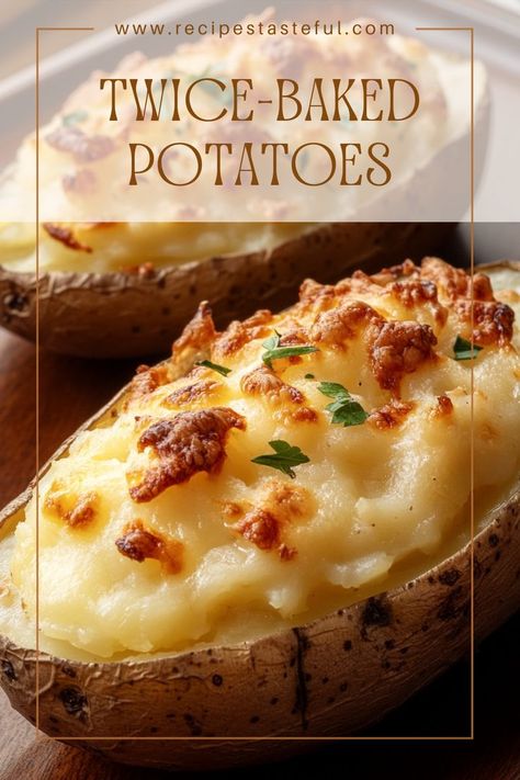 Rich and comforting, these twice-baked potatoes are perfect as a side dish or even a main course for a cozy meal. Creamy filling, cheesy topping, and a hint of green onion make them irresistible! Recipes For Twice Baked Potatoes, Twice Baked Potatoes Quick, Twice Baked Potato Casserole Recipe Best, Boiled Then Baked Potatoes, Cooper’s Hawk Betty’s Potatoes Recipe, Filled Baked Potatoes, The Best Baked Potatoes, Healthy Stuffed Baked Potatoes, Quick Potatoes Recipes Side Dishes