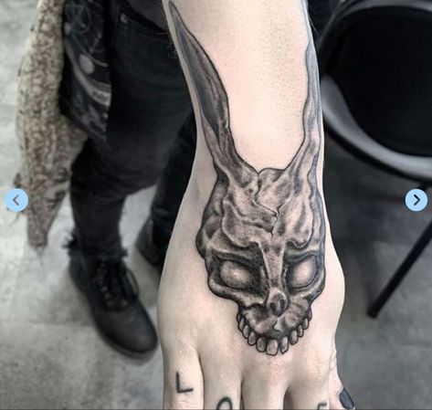 Donnie Darko Tattoo, Frank Tattoo, Misfits Tattoo, Small Tats, Wicked Tattoos, Hand Tats, Leg Tattoos Women, Donnie Darko, Johnnie Guilbert