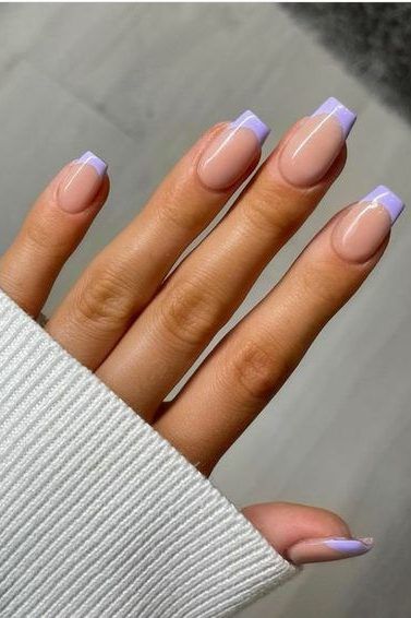 French Tip Colour Acrylic Nails, Coloured Nails With French Tips, Nails Colored Tips French, Dip Powder Nails Ideas French Tip, Colored French Square Nails, Multicolor French Tip Nails Square, Colored French Tip Nails Purple, Coloured Tip Acrylic Nails, Acrylic Coloured Tips