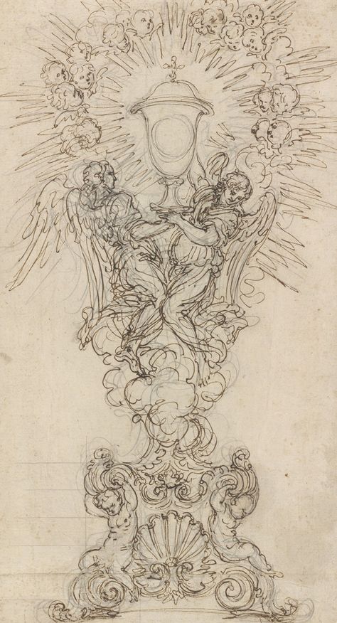 A Monstrance with Two Angels Supporting a Chalice by Giovanni Battista Foggini - Artvee Two Angels, Tattoo Life, Artist Life, Angel Art, Arte Pop, Sleeve Tattoo, Vintage Wall Art, Vintage Wall, Figure Drawing