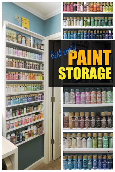 Acrylic Paint Bottle Storage, Paint Bottle Storage, Paint Storage Diy, Acrylic Paint Storage, Acrylic Paint Bottles, Craft Paint Storage, Paint Bottles, Recycled Crafts Kids, Wall Storage Unit