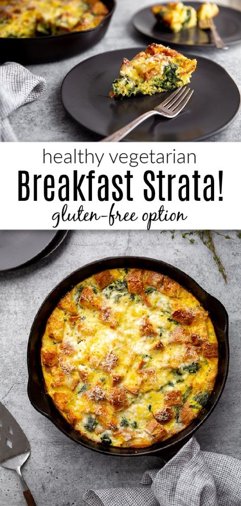 Vegetarian Protein Breakfast Ideas, Vegetarian Strata Breakfast Casserole, Vegetarian Strata Recipes, Quick Vegetarian Breakfast Recipes, Healthy Strata Recipes, Vegetarian Strata, Healthy Vegetarian Breakfast, Strata Recipes, Breakfast Strata