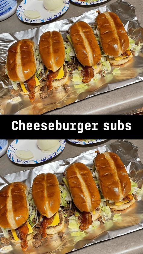 Cheeseburger subs - middleeastsector Cheeseburger Subs Sandwiches, Cheeseburger Subs Ground Beef, Hamburger Subs, Chopped Burger Recipes, Chop Burger Recipe, Cheeseburger Subs, Field Meals, Soft Rolls, How To Make Hamburgers