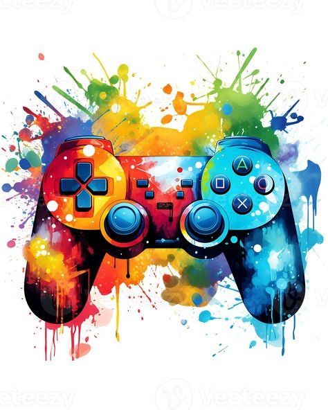 Painting a Watercolor video game controller device Illustration White Background Controller Painting, Gaming Prints, Game Controller Art, Gaming Illustration, Gaming Background, Games Wallpaper, Large Gallery Wall, Gaming Posters, Arte Punk