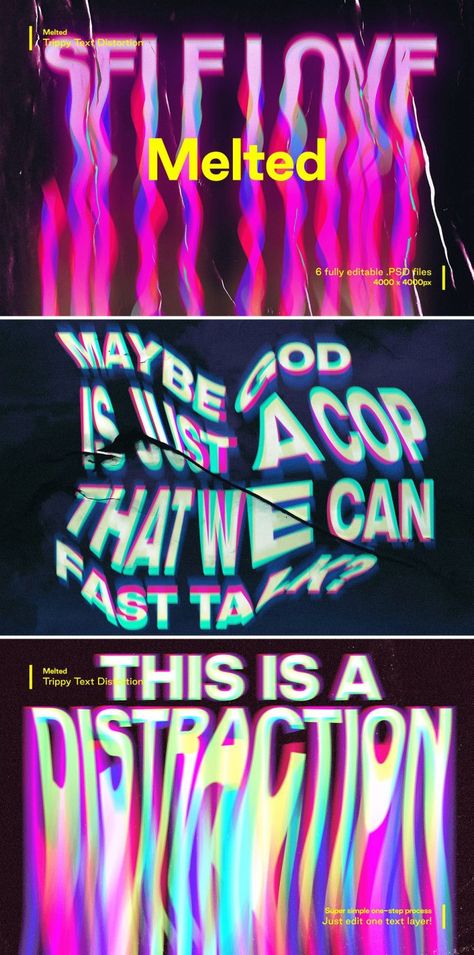 Melted Trippy Text Distortions Photoshop Process Distorted Typography Wallpaper, Trippy Word Art, Text Distortion Illustrator, Melting Text Tattoo, Trippy Text, Melting Typography, Trippy Typography, Trippy Graphic Design, Trippy Letters