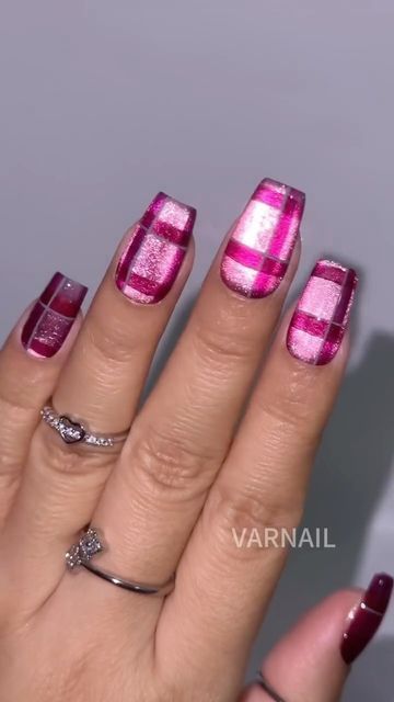 VARNAIL on Instagram: "Yes or No? ✨Sparkling Plaid Scarf Cat Eye Nail Tutorial! 

🛒(varnail.com)
Base Coat
Holiday Lights Cat Eye Gel - CEHL03 Noble Purple 
Solid Gel Polish - 87 Deep Red Brown, 88 Chocolate Red
Color Gel Polish - 029 Basil Green, 038 Deep Taupe 
Liner Brush
Petal Brush 
Reinforce Gel
Top Coat

🛒🛒🛒 Shop More Nail Supply at varnail.com or in our bio link

💝💝💝 PLEASE FOLLOW US TO GET THE TRENDY NAIL TECH!

#nails #chromenails #cateyegel #naildesigns #nailart #ombrenails #nails💅 #nailsalon #nailbeauty #summernails #nailbeginner #frenchnails #nailinspo #nailmagazine #shortnails #fashion #nailtrends #holidaynails #magneticgelpolish #nailtutorials #glitternails #auranails #nailofinstagram" Nail Tech Nails, Tech Nails, Solid Gel Polish, Cat Eye Nail, Dollar Store Christmas Crafts, Liner Brush, Dollar Store Christmas, Nail Tutorial, Cat Eye Gel